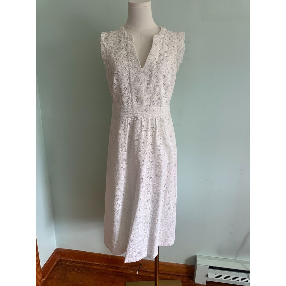 Boden Womens White Eyelet Midi Dress Fairycore Romantic Size 8